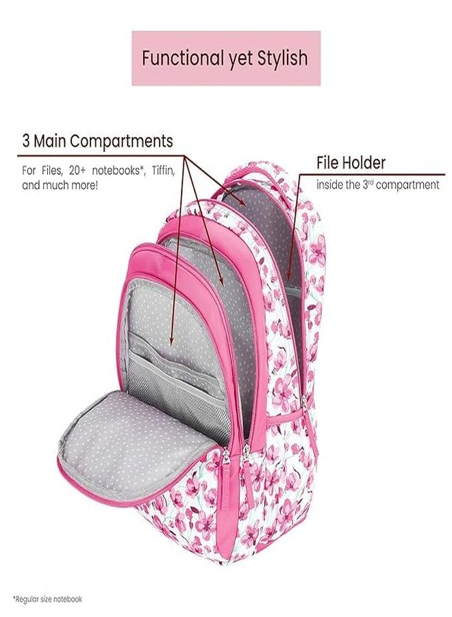 QBLYN Camellia 27 litres Pink School Backpack School Bag School Backpack College Backpack Travel Backpack Office Backpack Multipurpose Backpack Picnic Bag for Boys & Girls - Image 2